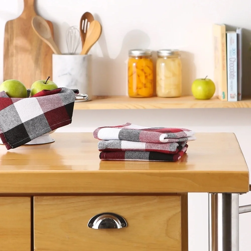 🍎 DII Cardinal Red Plaid Cotton Dishcloths – Set of 4 Kitchen Towels